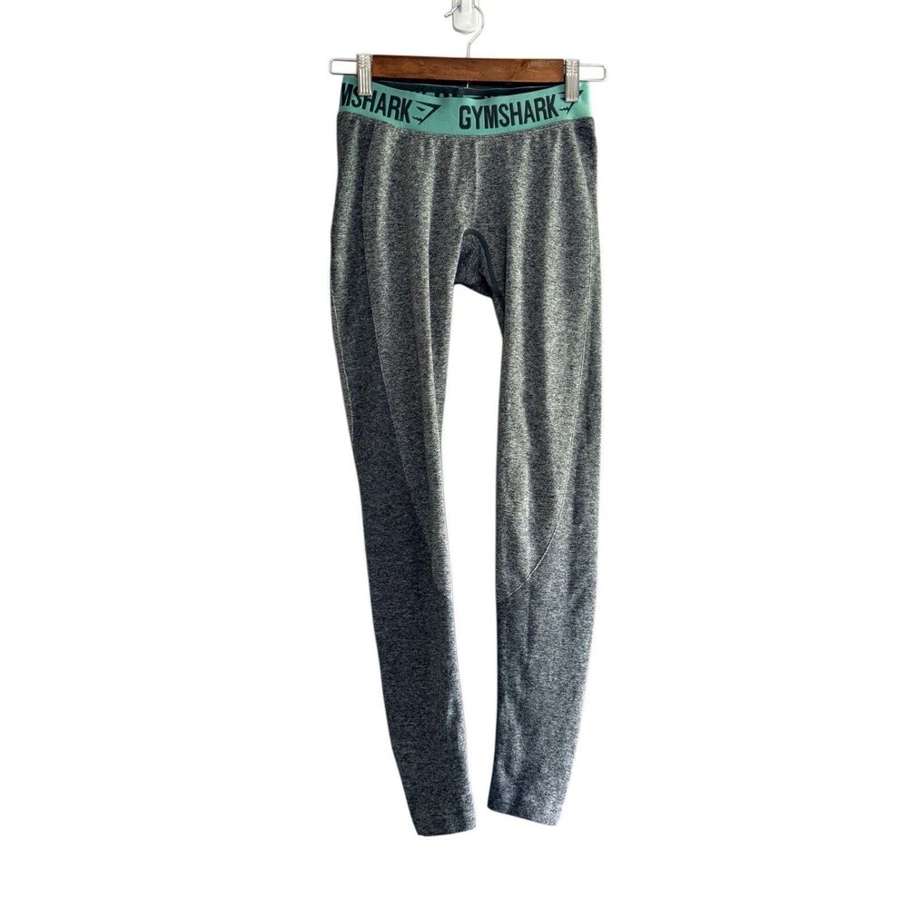 Gymshark Flex Leggings Gray Teal Waistband Stretch Knit Shaping Athletic Gym Sm - Picture 2 of 14